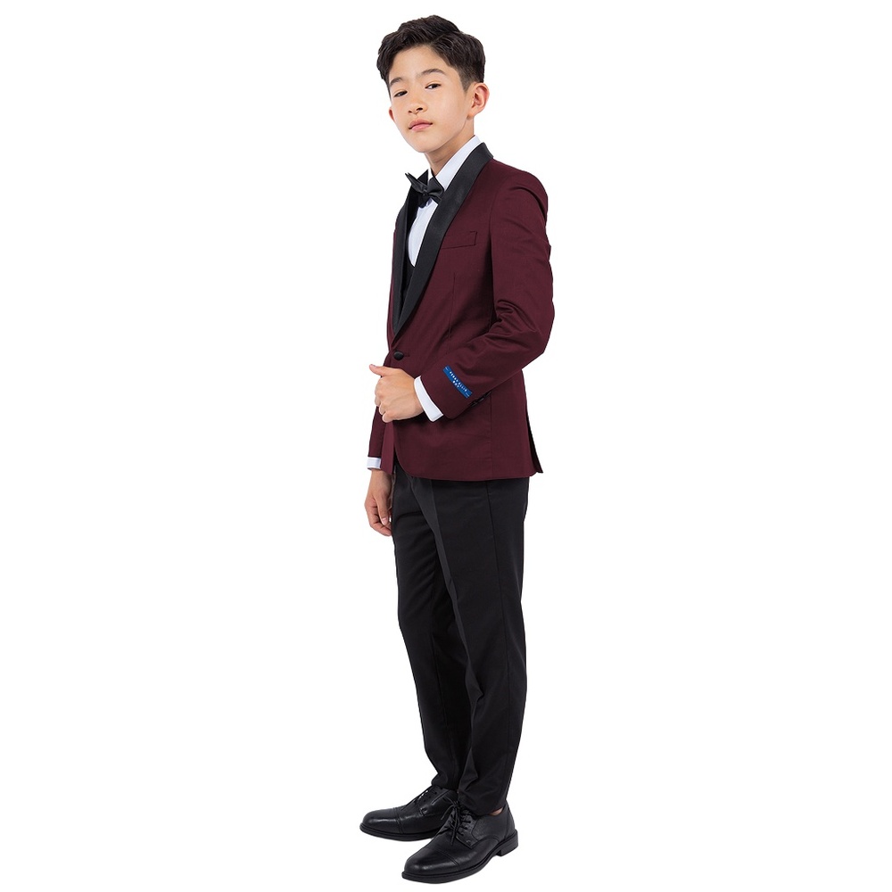 Solid Burgundy Shawl Lapel 5 Piece Perry Ellis Boy's Tuxedo